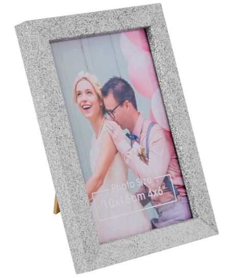 Rama foto din lemn, argintiu glitter - 1 poza de 10x15cm Rama foto din lemn, argintiu glitter - 1 poza de 10x15cm