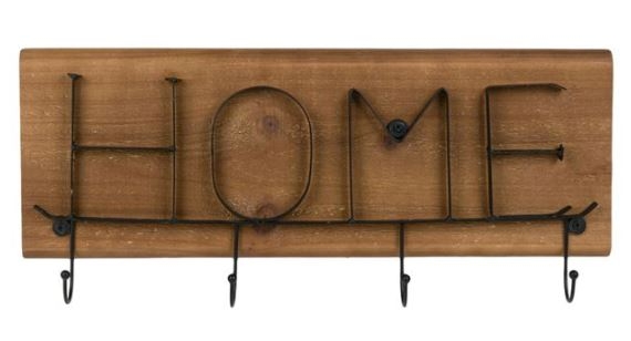 Cuier din lemn, maro, 4 agatatori - HOME (49x17cm)