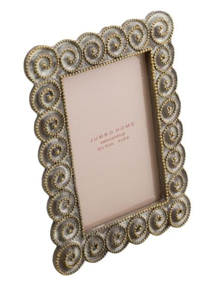 Rama foto gri, spirale aurii -1 poza de 10x15cm Rama foto gri, spirale aurii -1 poza de 10x15cm