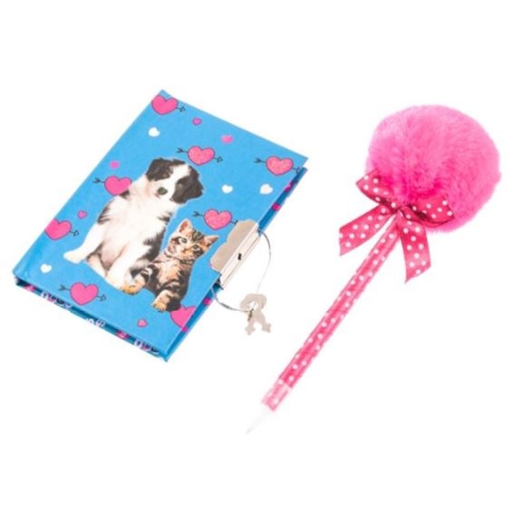 Carnetel A7 cu lacat + pix - Caine si pisica