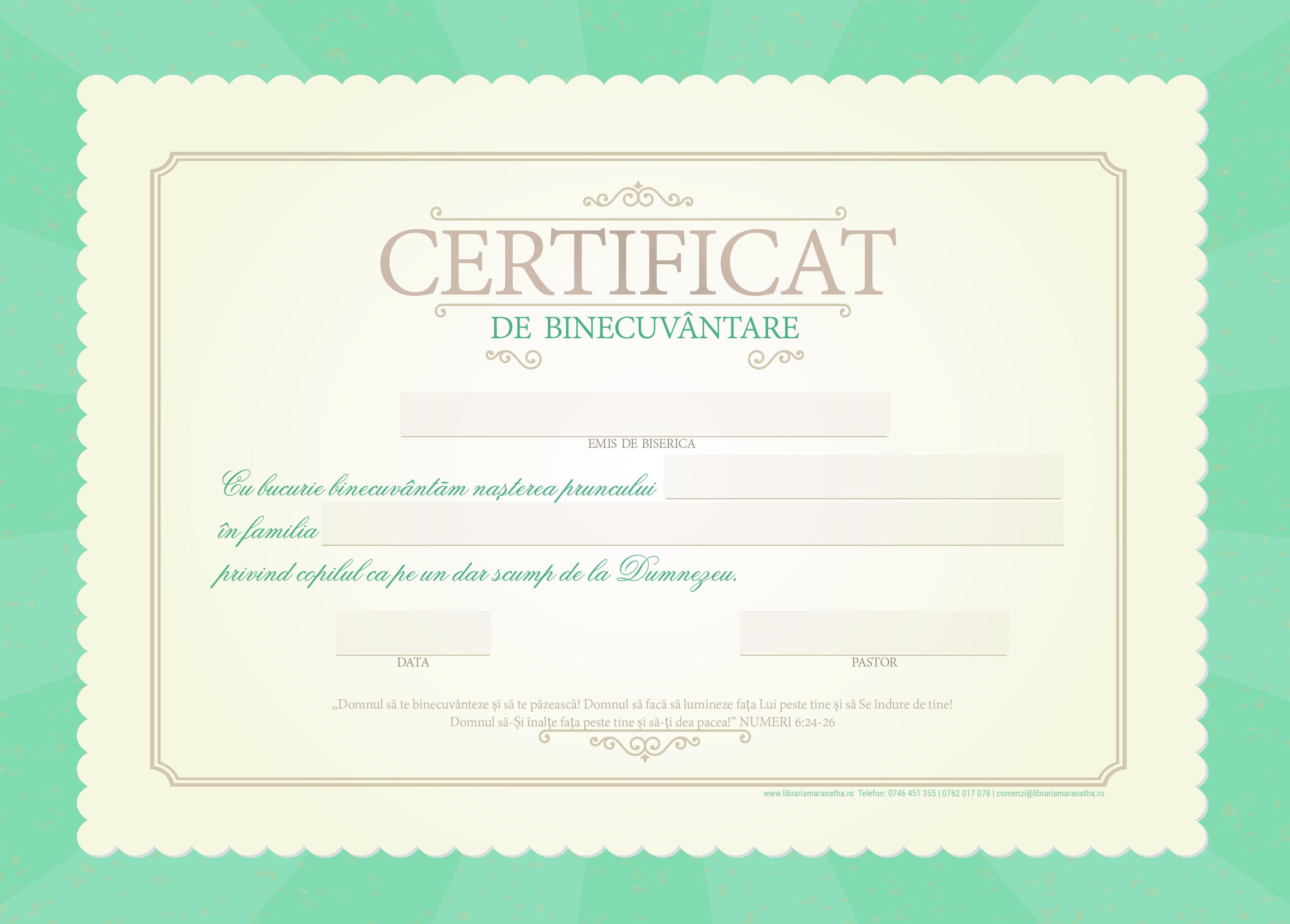 Certificat de Binecuvantare - Varianta 1 Certificat de Binecuvantare - Varianta 1