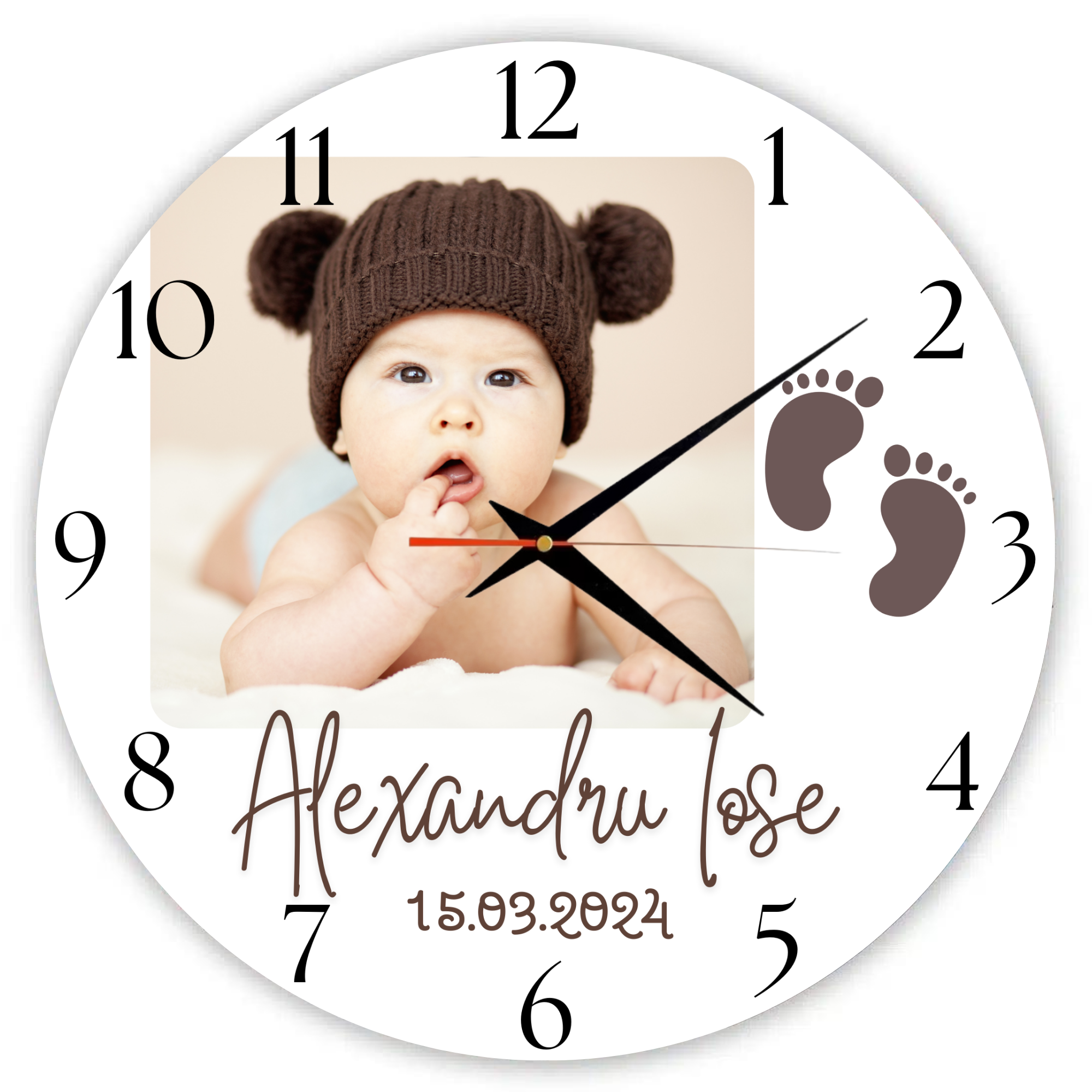 Ceas cadou nou nascut, personalizat cu poza, nume si data