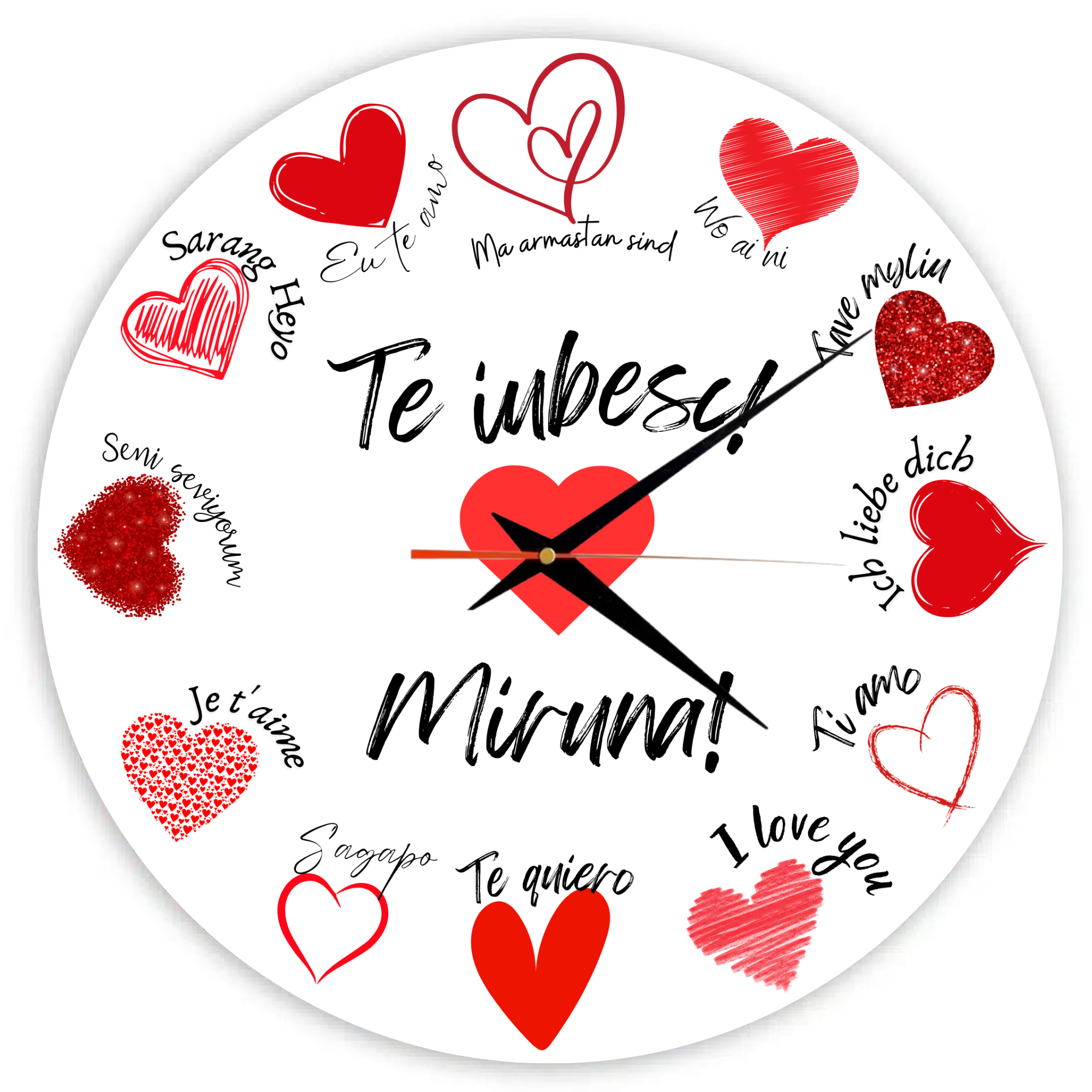 Ceas personalizat rotund cu nume – Te iubesc