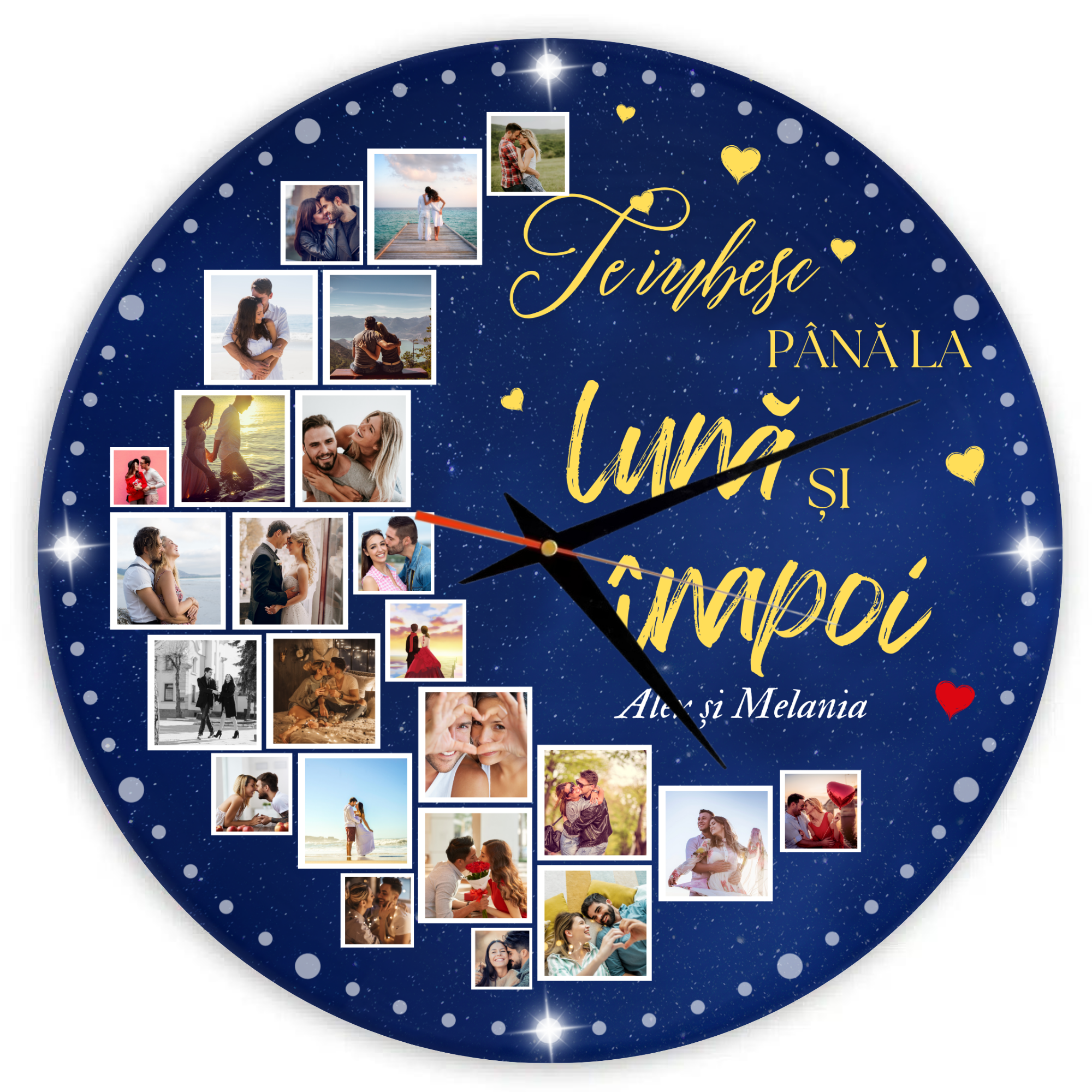 Ceas pentru cuplu, personalizat cu 24 poze și două nume Ceas pentru cuplu, personalizat cu 24 poze și două nume