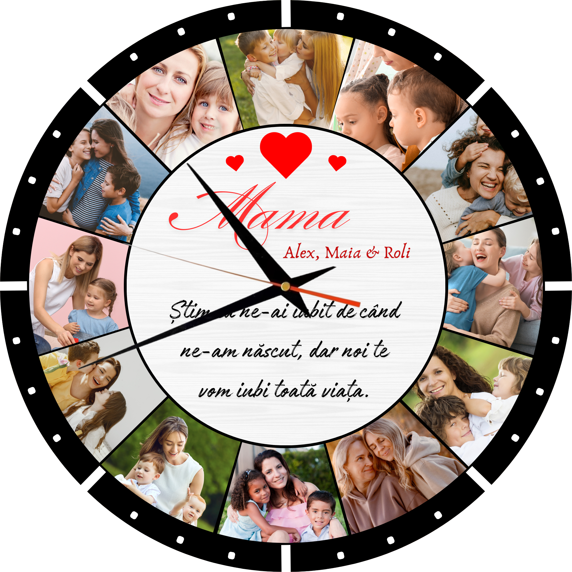 Ceas cadou personalizat pentru mama – 12 poze si nume Ceas cadou personalizat pentru mama – 12 poze si nume