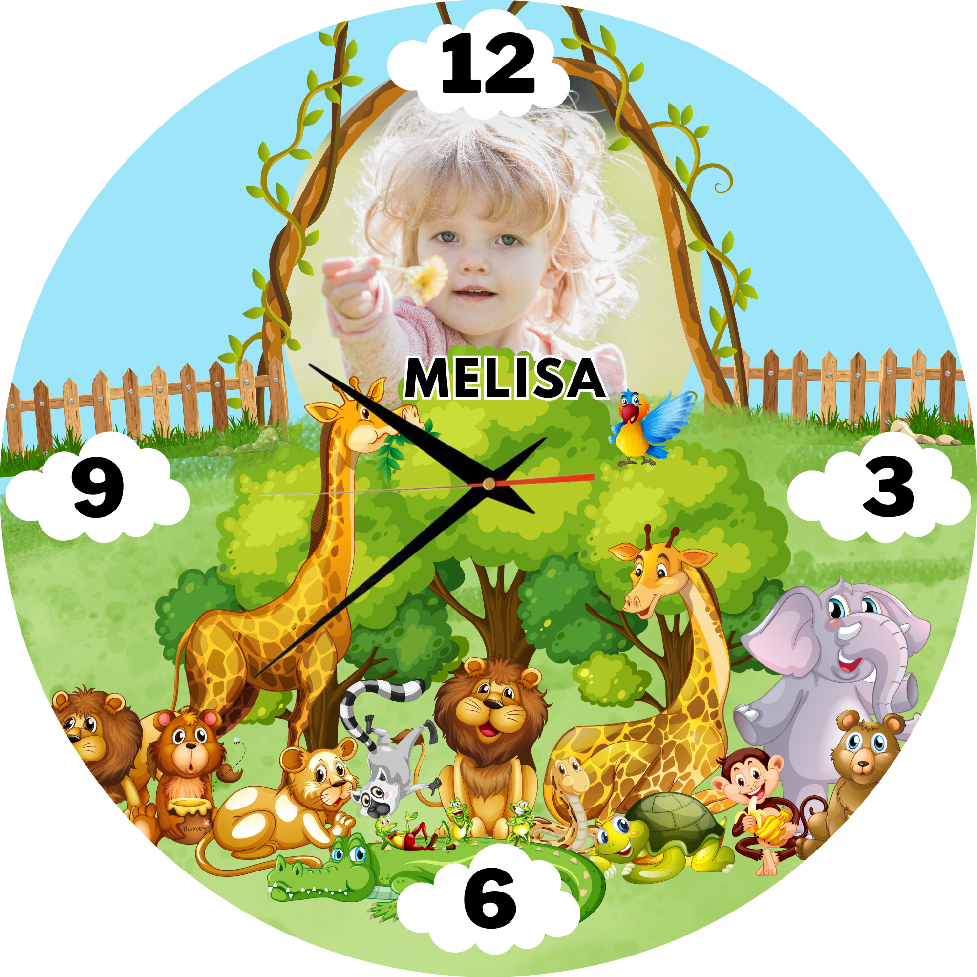 Ceas personalizat pentru copii, cu poză și nume – Animale