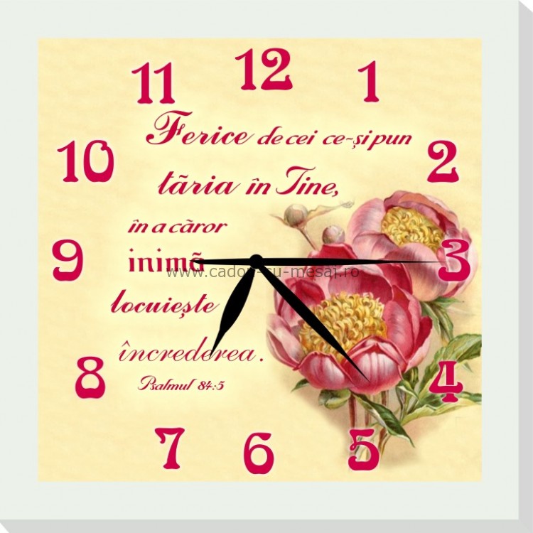 Ceas cu mesaj, rama rosie - Ferice de cei ce-și pun tăria