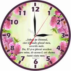 Ceas de perete - Iubesc pe Domnul caci El aude glasul meu... Psalmii 116.1,2 - 30 cm Ceas de perete - Iubesc pe Domnul caci El aude glasul meu... Psalmii 116.1,2 - 30 cm