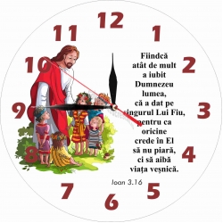 Ceas de perete rotund - Fiindcă atât de mult a iubit Dumnezeu lumea, că a dat pe singurul Lui Fiu, pentru ca oricine crede în El să nu piară, ci să aibă viaţa veşnică. Ioan 3.16 - 30 cm Ceas de perete rotund - Fiindcă atât de mult a iubit Dumnezeu lumea, că a dat pe singurul Lui Fiu, pentru ca oricine crede în El să nu piară, ci să aibă viaţa veşnică. Ioan 3.16 - 30 cm