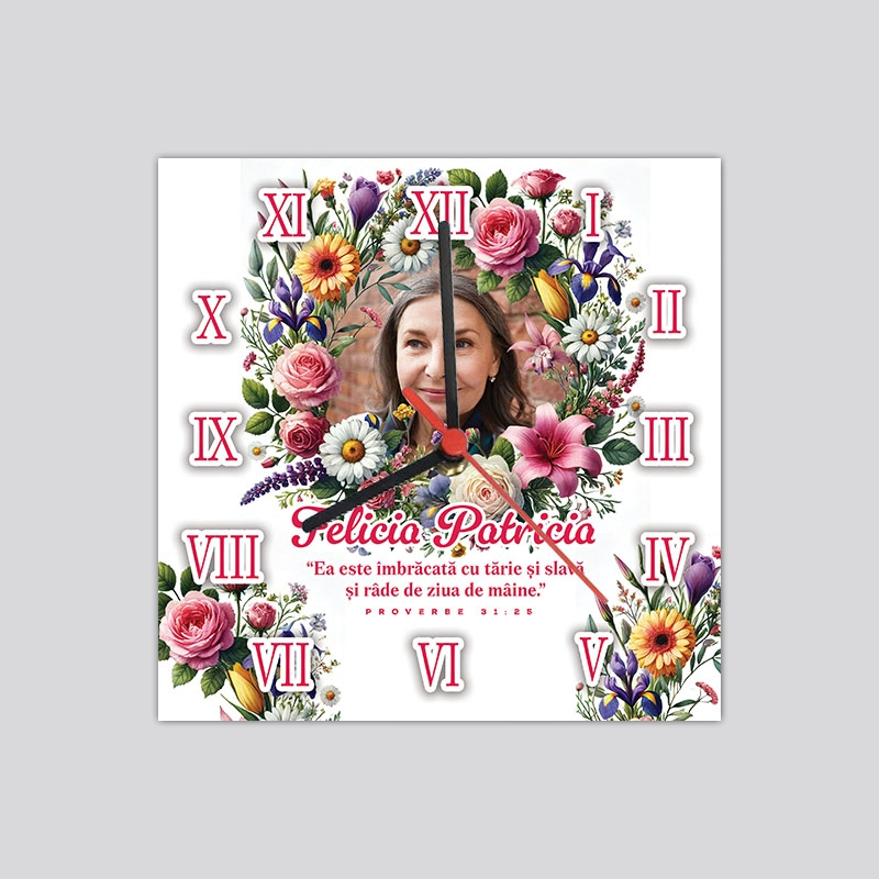 Ceas personalizat cu verset biblic, poză și nume - 8 Martie2