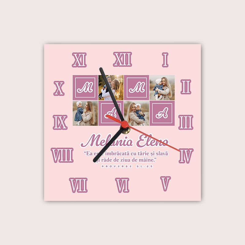 Ceas personalizat cu verset biblic, poză și nume - Mama
