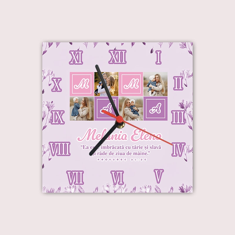Ceas personalizat cu verset biblic, poză și nume - Pentru Mama
