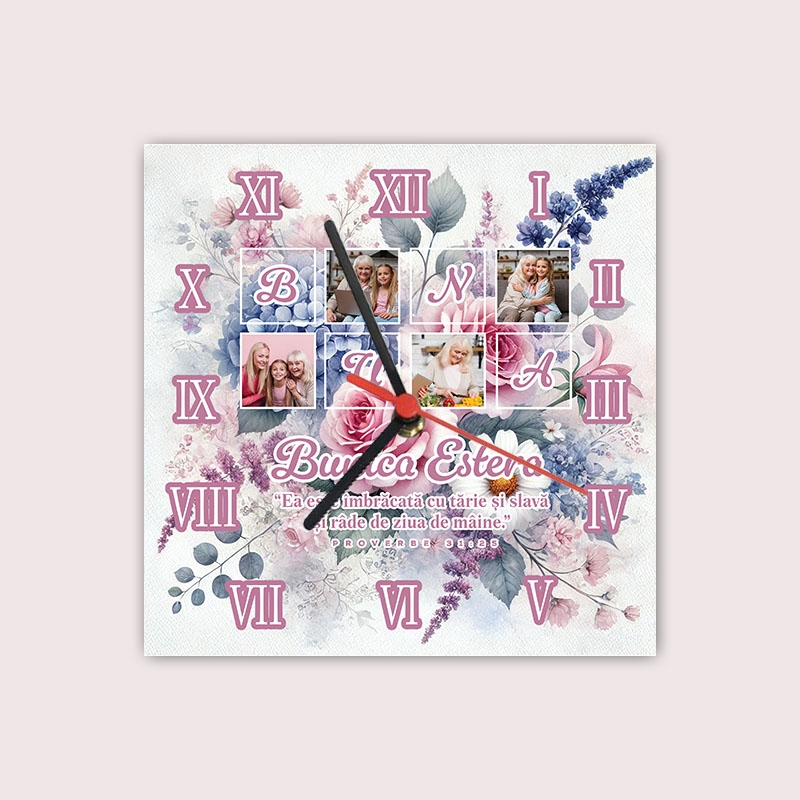 Ceas personalizat cu verset biblic, poză și nume - Pentru Bunica