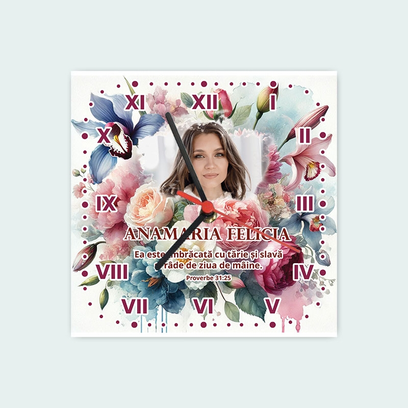 Ceas personalizat cu verset biblic, poză și nume - 8 Martie3