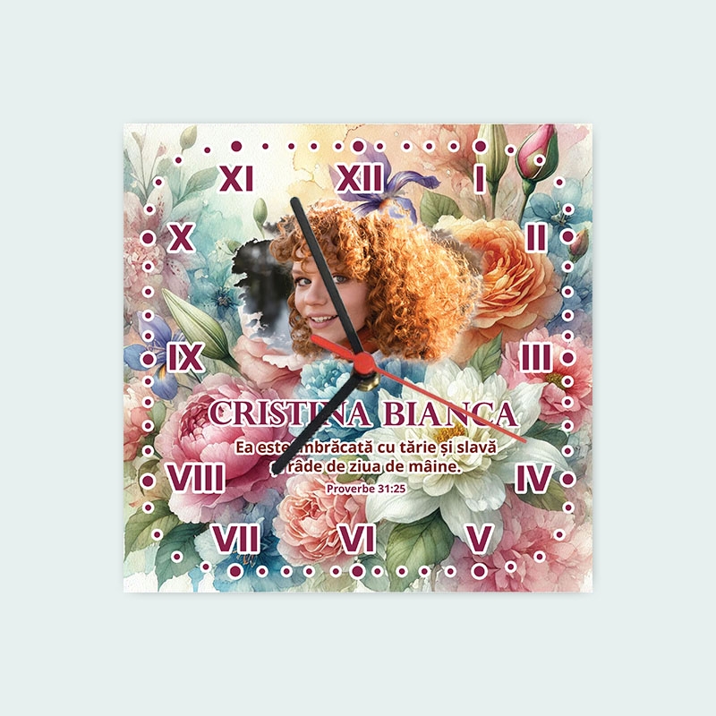 Ceas personalizat cu verset biblic, poză și nume - 8 Martie4