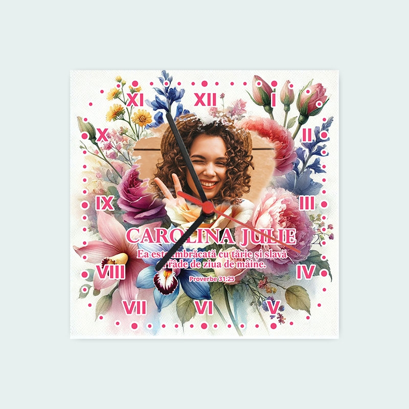 Ceas personalizat cu verset biblic, poză și nume - Pentru 8 Martie