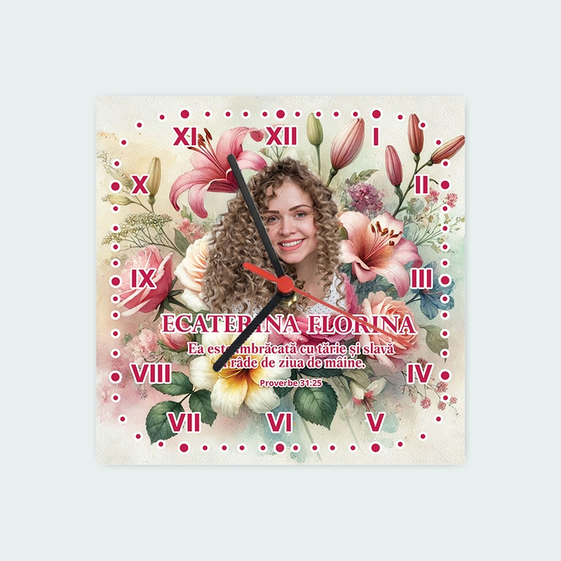 Ceas personalizat cu verset biblic, poză și nume - 8 Martie6