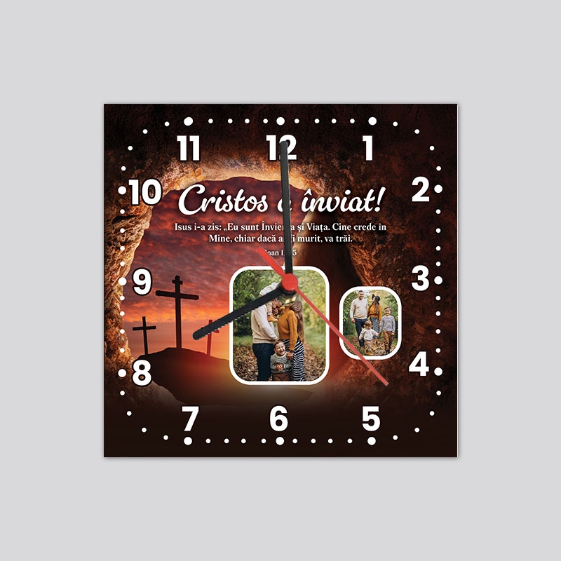 Ceas personalizat cu verset biblic și 2 poze - Paște