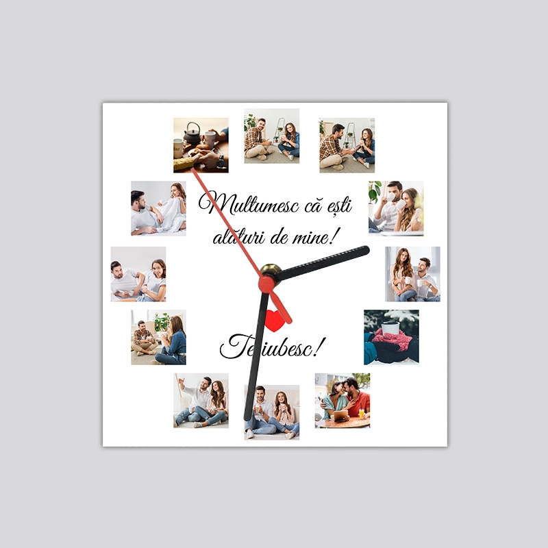 Ceas personalizat pătrat cu 12 poze – Te iubesc Ceas personalizat pătrat cu 12 poze – Te iubesc