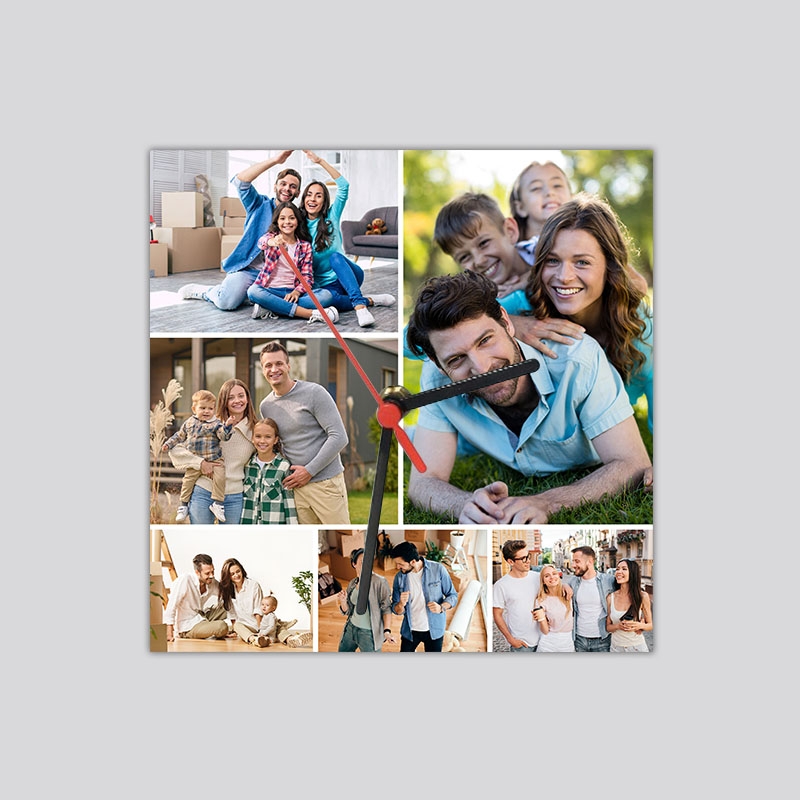Ceas personalizat pătrat cu 6 poze – Colaj