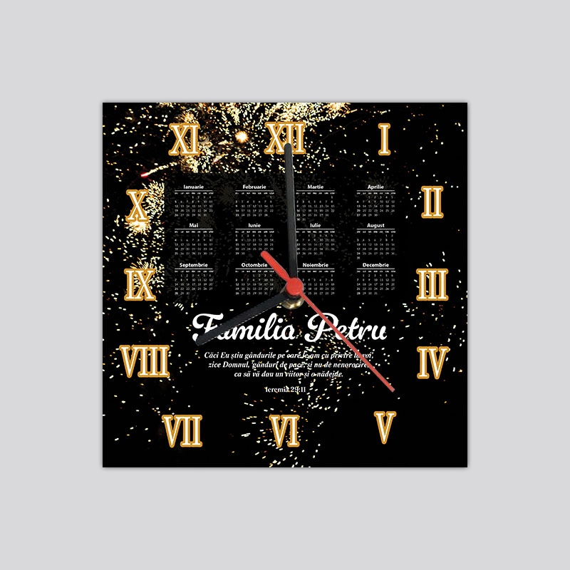 Ceas personalizat cu verset biblic și numele de familie - Calendar