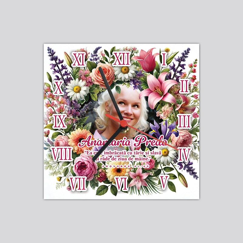 Ceas personalizat cu verset biblic, poză și nume - 8 Martie