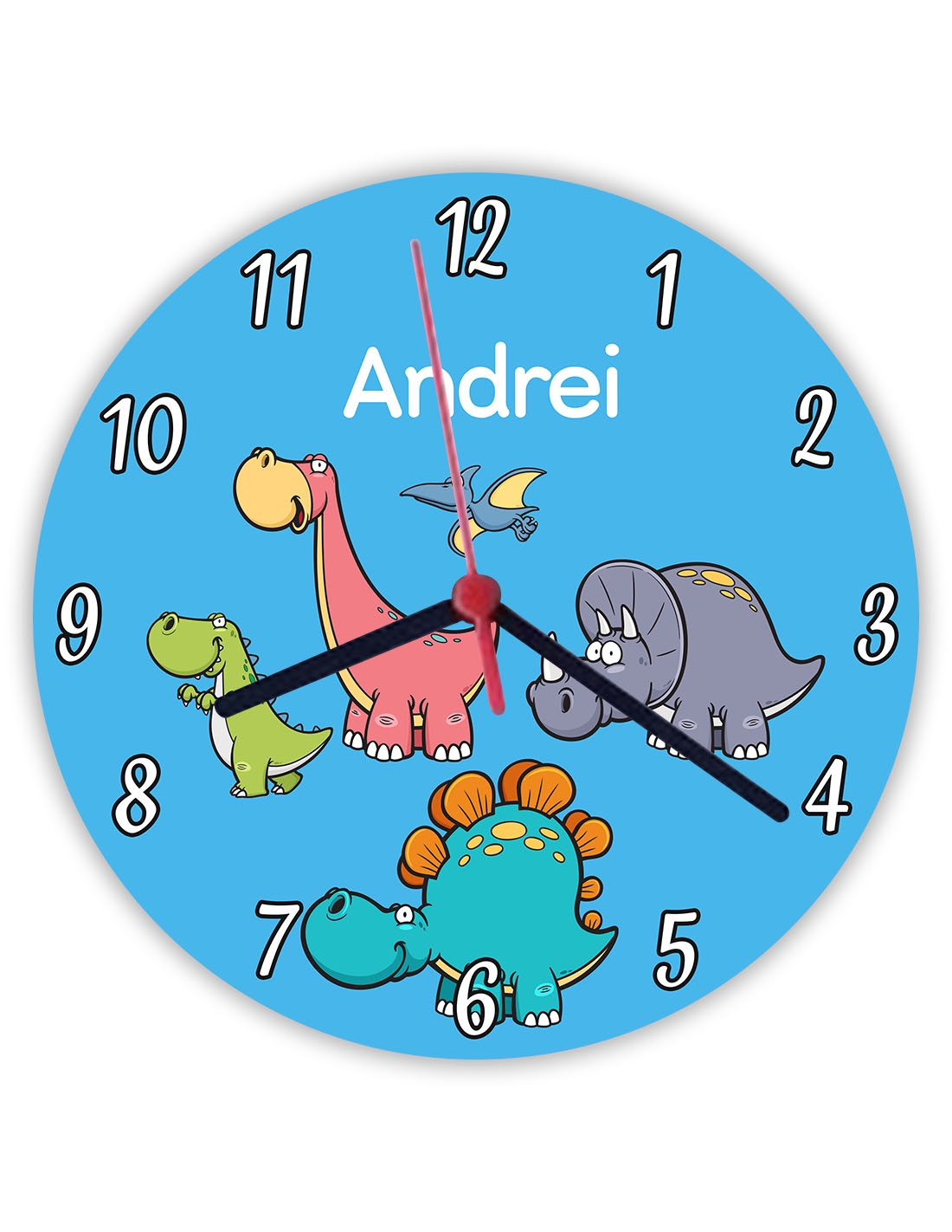 Ceas personalizat rotund cu nume – Dinozauri
