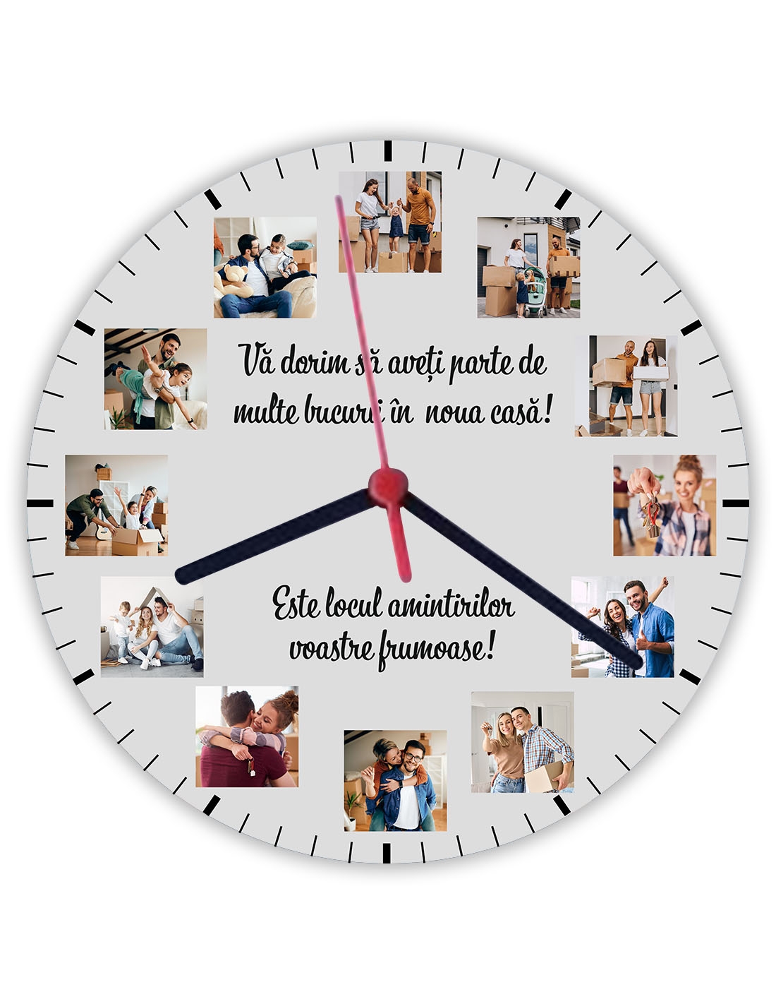 Ceas personalizat rotund cu 12 poze – Casă nouă
