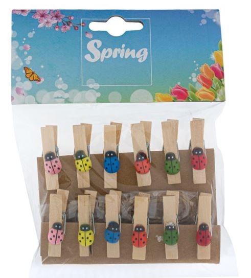 Mini clame din lemn - Buburuze colorate, 12 buc. Mini clame din lemn - Buburuze colorate, 12 buc.