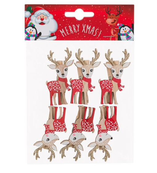 Mini clame din lemn de Craciun - Reni, 6 buc. Mini clame din lemn de Craciun - Reni, 6 buc.