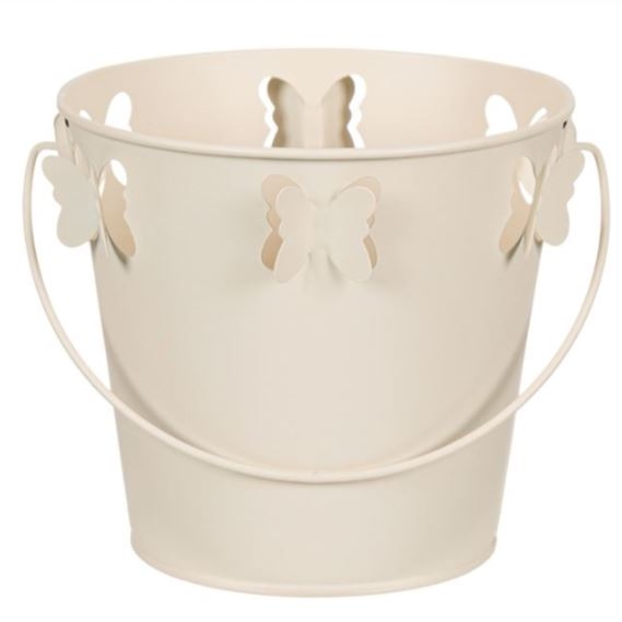 Masca pentru ghiveci, de metal, crem, in forma de galeata - Fluturi 3D (16x14.5cm) Masca pentru ghiveci, de metal, crem, in forma de galeata - Fluturi 3D (16x14.5cm)