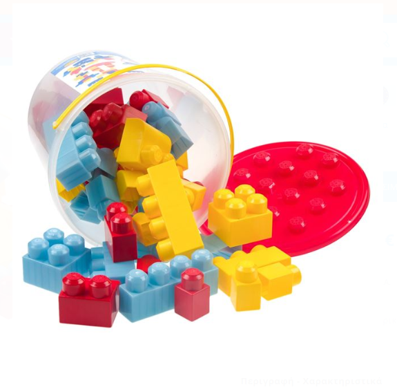 Set cuburi de constructie in galeata, albastru-galben-rosu, 48 de piese Set cuburi de constructie in galeata, albastru-galben-rosu, 48 de piese