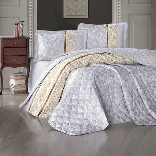 Cuvertura de pat dublu, matlasata, reversibila, pentru 2 persoane, cu 3 piese din bumbac 100%, Ralex Pucioasa-Clasy - Roana Cuvertura de pat dublu, matlasata, reversibila, pentru 2 persoane, cu 3 piese din bumbac 100%, Ralex Pucioasa-Clasy - Roana