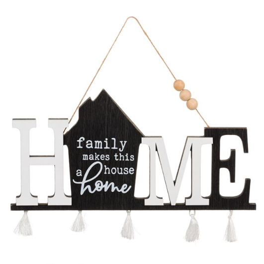 Decor din lemn, negru-alb  - Home, Family makes this a house (40x20cm) Decor din lemn, negru-alb  - Home, Family makes this a house (40x20cm)