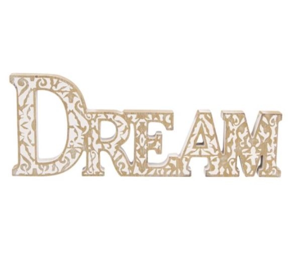 Decor din lemn, bej-alb - DREAM (33.5x2x12.5cm)