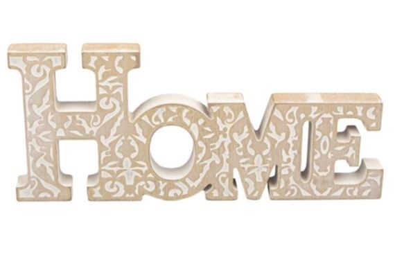 Decor din lemn, bej-alb - HOME (28.5x2x12cm) Decor din lemn, bej-alb - HOME (28.5x2x12cm)