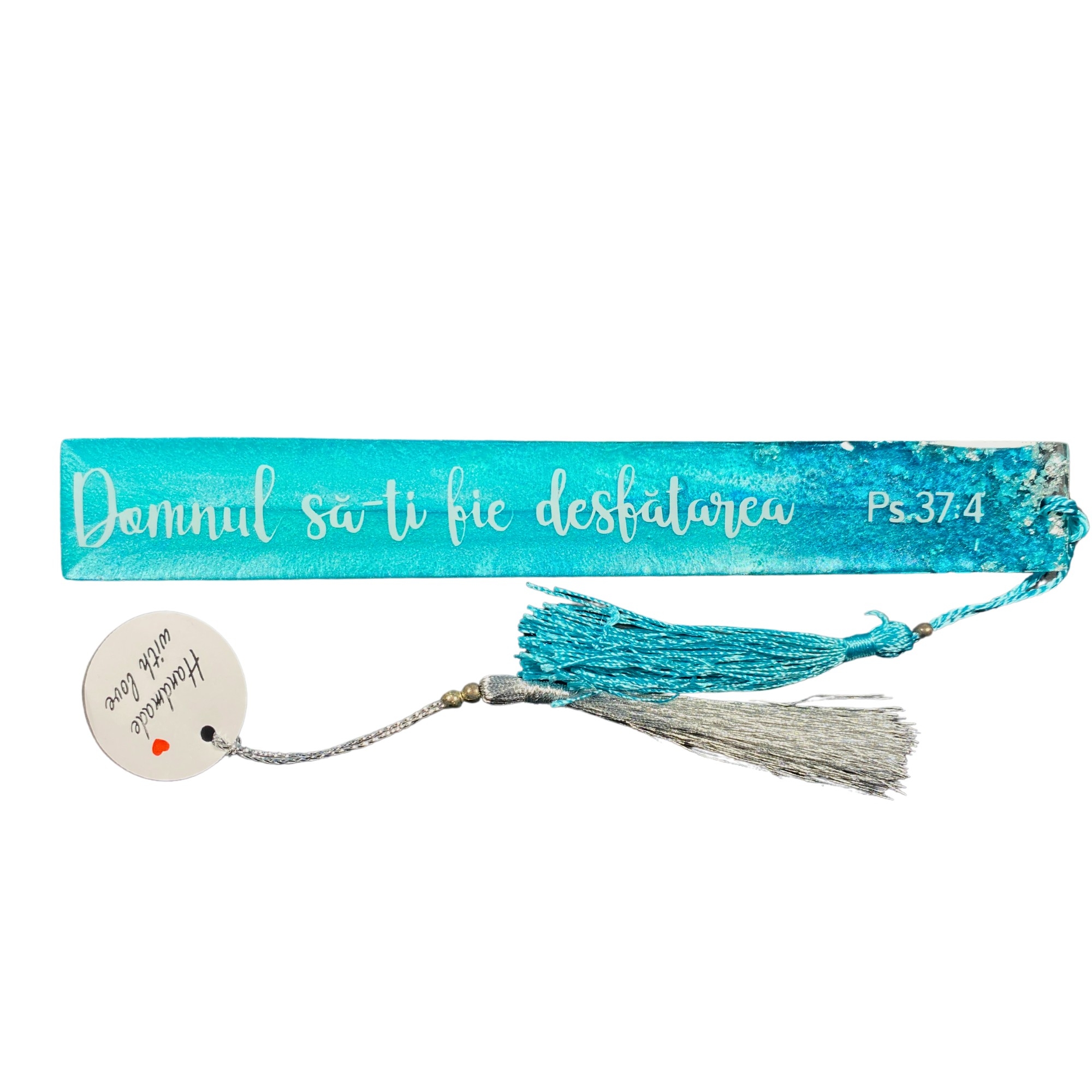 Semn de carte din rășină de înaltă calitate, handmade, în cutie cartonata albastră - "Domnul să-ți fie desfătarea" - Psalmul 37:4