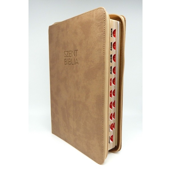 Szent Biblia, Nagy Biblia, Drapp, Cipzárral, Regiszterrel, Károli Gáspár Forditása - Biblia mare, piele in lb. maghiara, fermoar, index [073 PF]