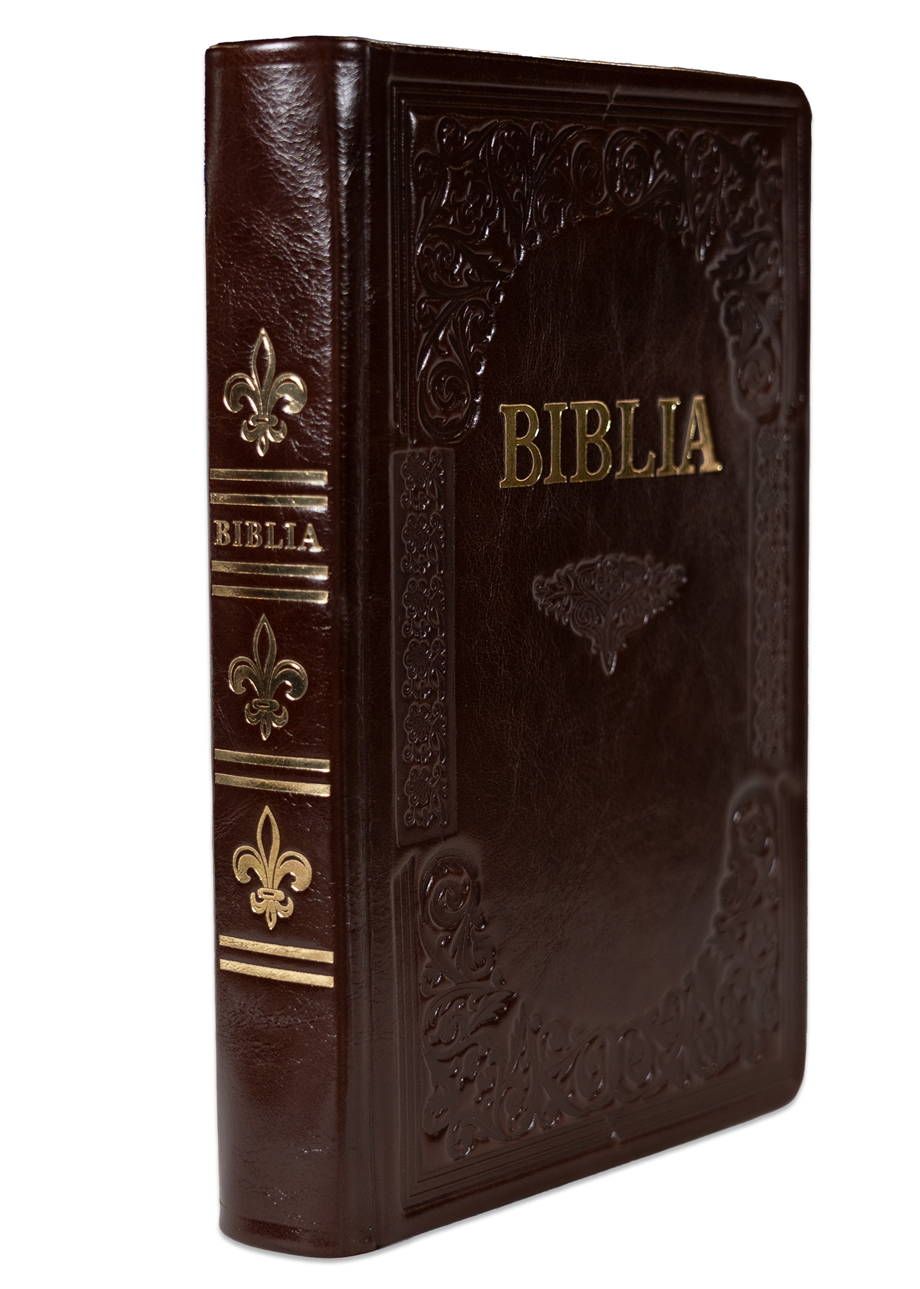 Biblie mare, piele, handmade, bordo închis, index, margini aurii,  cuv. Isus cu rosu [SI 076 HM]