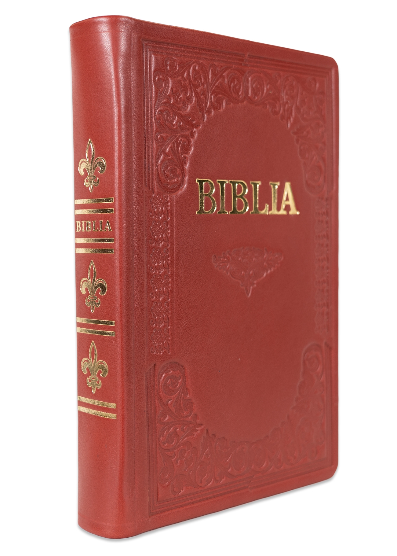 Biblie mare, piele, handmade, cărămiziu închis, index, margini aurii,  cuv. Isus cu rosu [SI 076 HM]