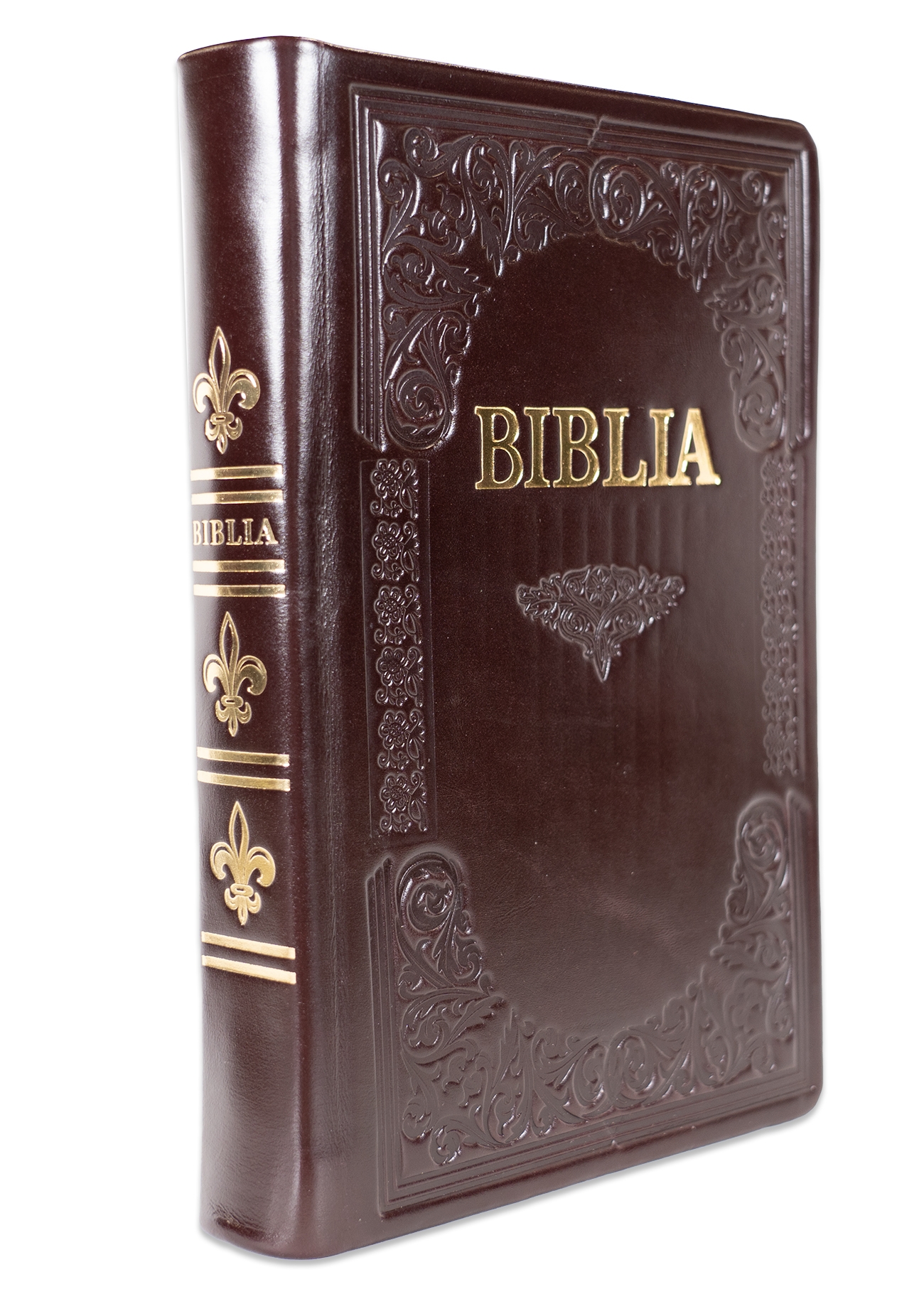 Biblie mare, piele, handmade, maro închis, index, margini aurii,  cuv. Isus cu rosu [SI 076 HM]