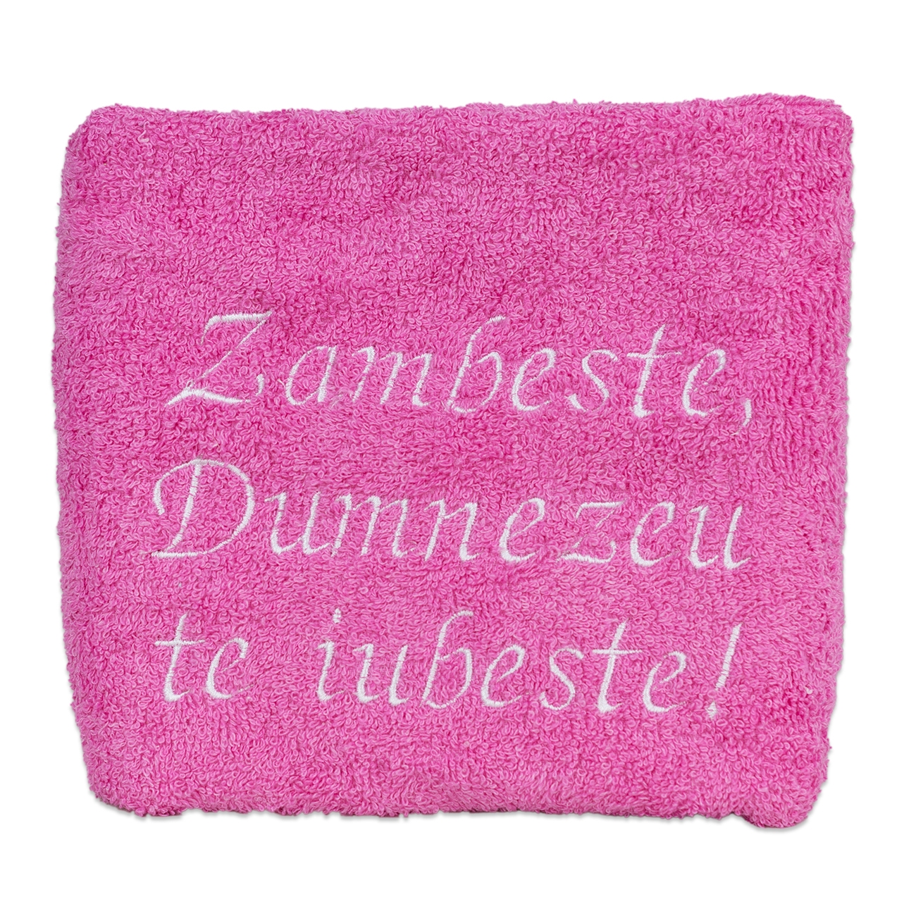 Prosop brodat - Zambeste! Dumnezeu te iubeste (roz)