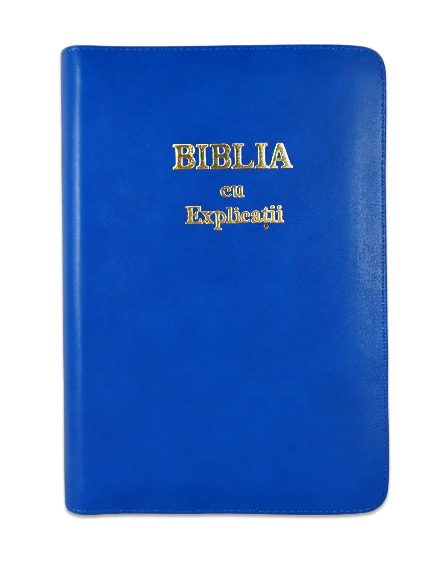 Biblia cu explicatii + concordanta biblica, piele naturala, culoare albastru, fermoar, index, margini aurii, cuv. lui Isus cu rosu [CO 77 PFI]
