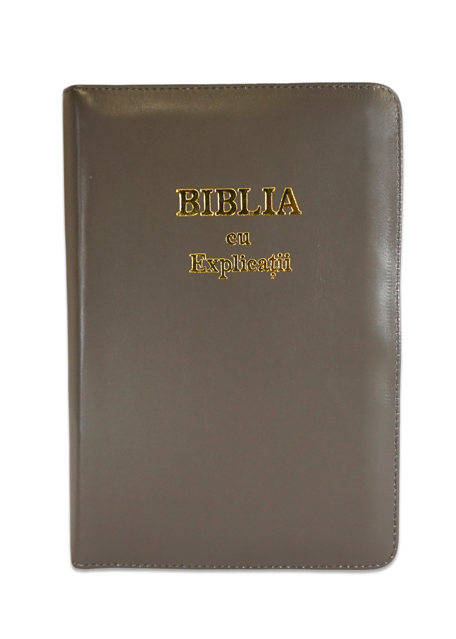 Biblia cu explicatii + concordanta biblica, piele naturala, culoare gri, fermoar, index, margini aurii, cuv. lui Isus cu rosu [CO 77 PFI]