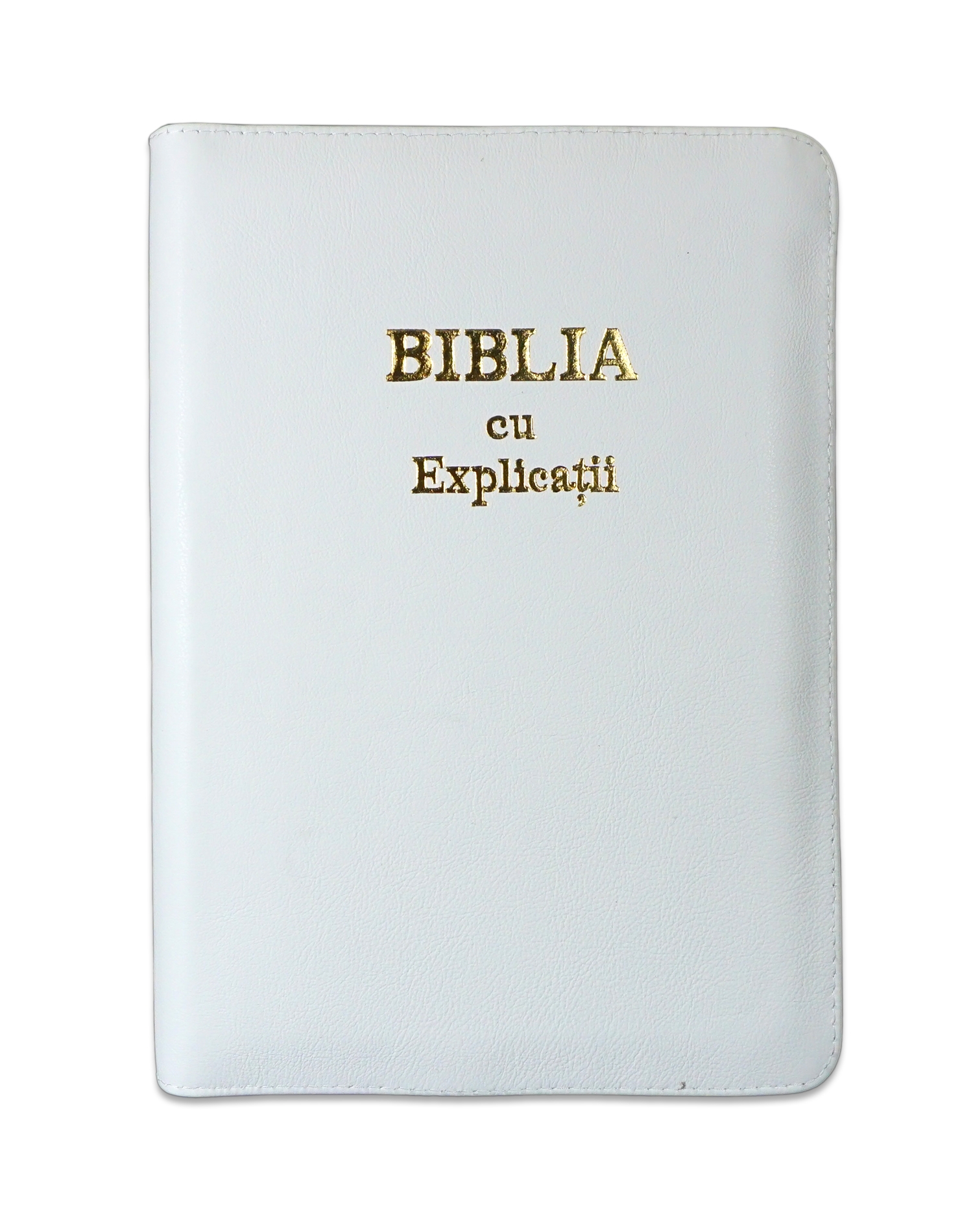 Biblia cu explicatii + concordanta biblica, piele naturala, culoare alba, fermoar, index, margini aurii, cuv. lui Isus cu rosu [CO 77 PFI]