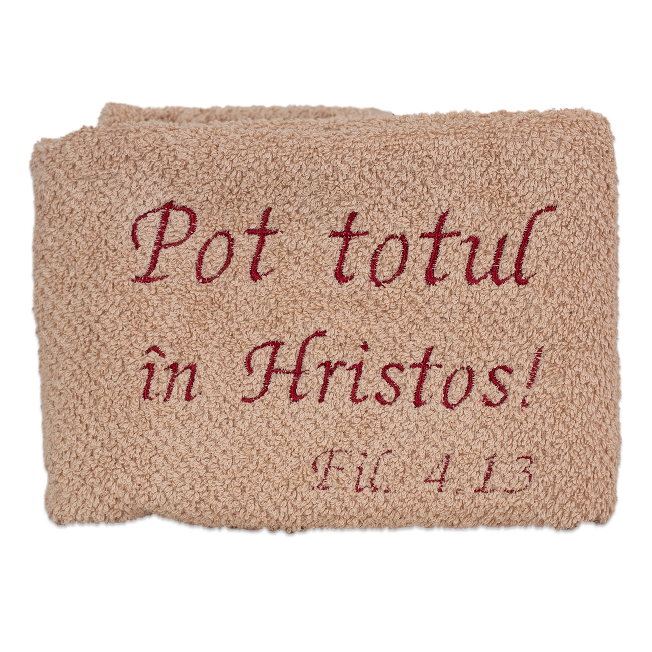 Prosop brodat - Pot totul in Hristos! (cafeniu) Prosop brodat - Pot totul in Hristos! (cafeniu)