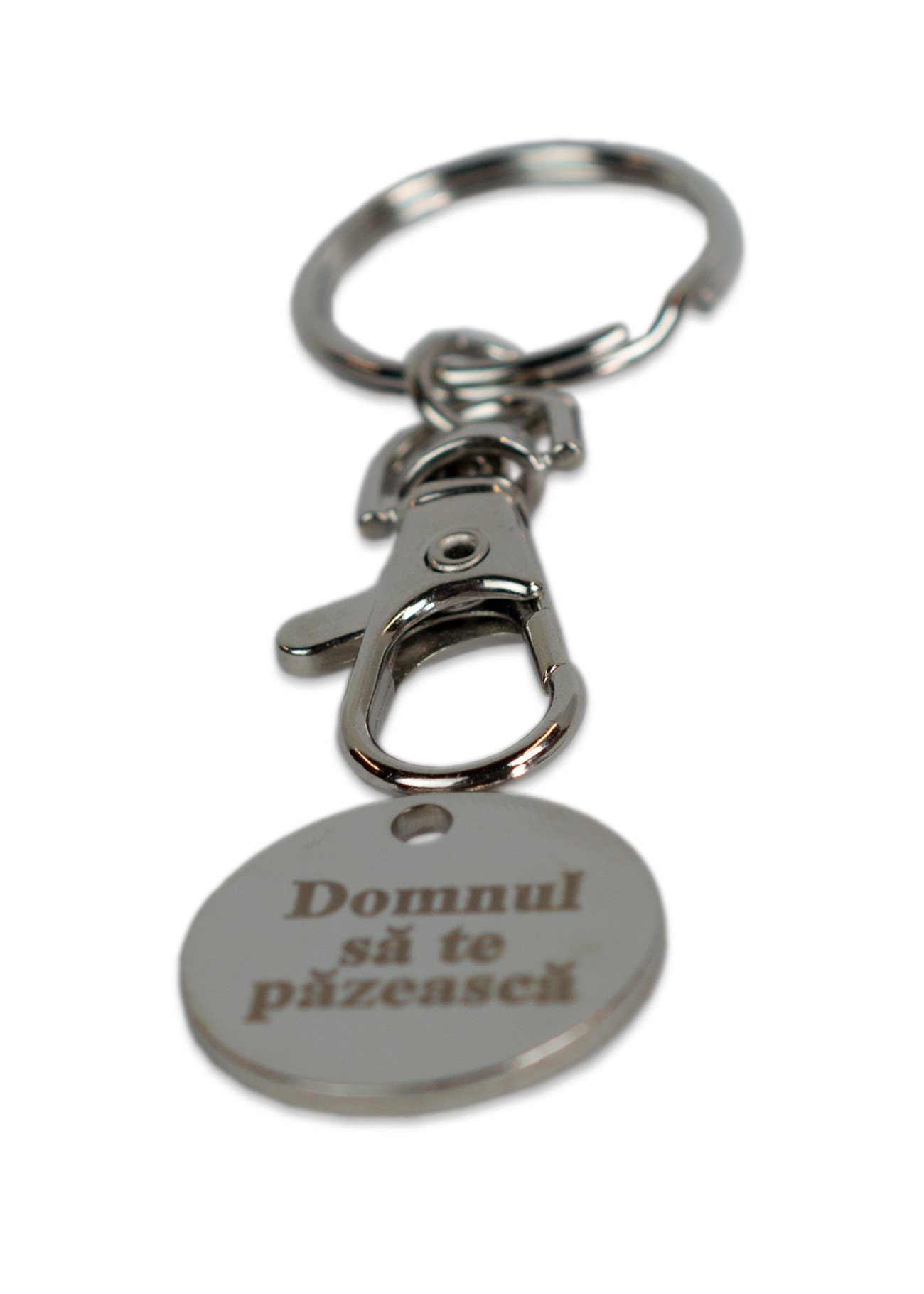 Breloc rosu metalic cu jeton cărucior cumpărături - Verso gravat - Domnul sa te pazeasca Breloc rosu metalic cu jeton cărucior cumpărături - Verso gravat - Domnul sa te pazeasca