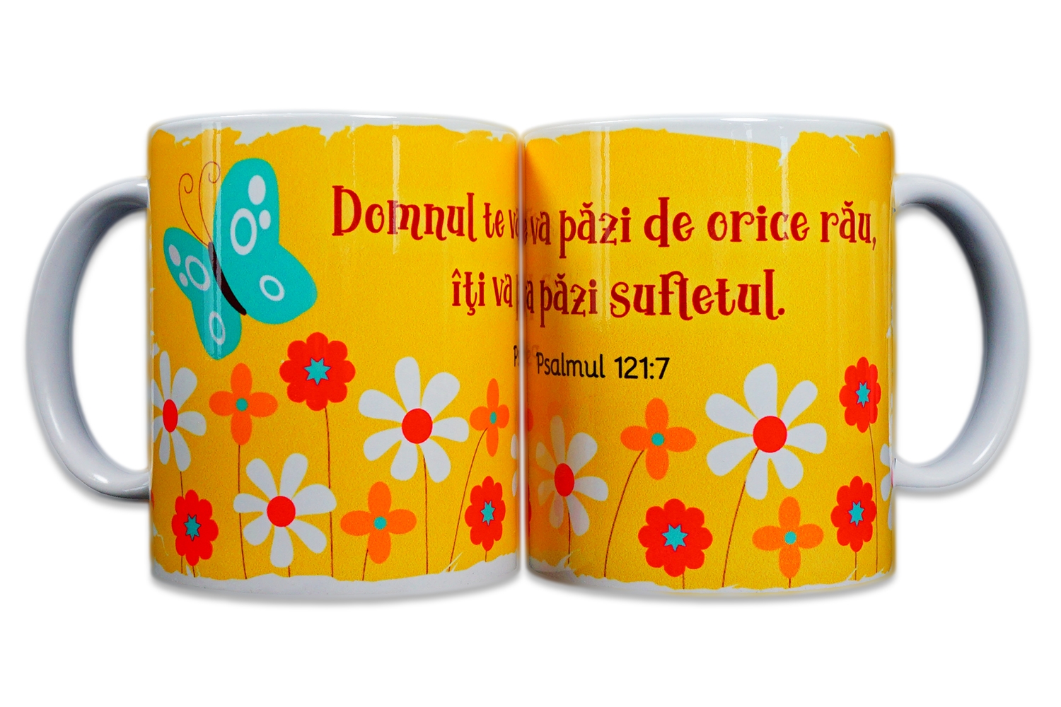 Cană cu mesaj creștin - "Domnul te va păzi de orice rău, îţi va păzi sufletul." (Psalmul 121:7) Cană cu mesaj creștin - "Domnul te va păzi de orice rău, îţi va păzi sufletul." (Psalmul 121:7)
