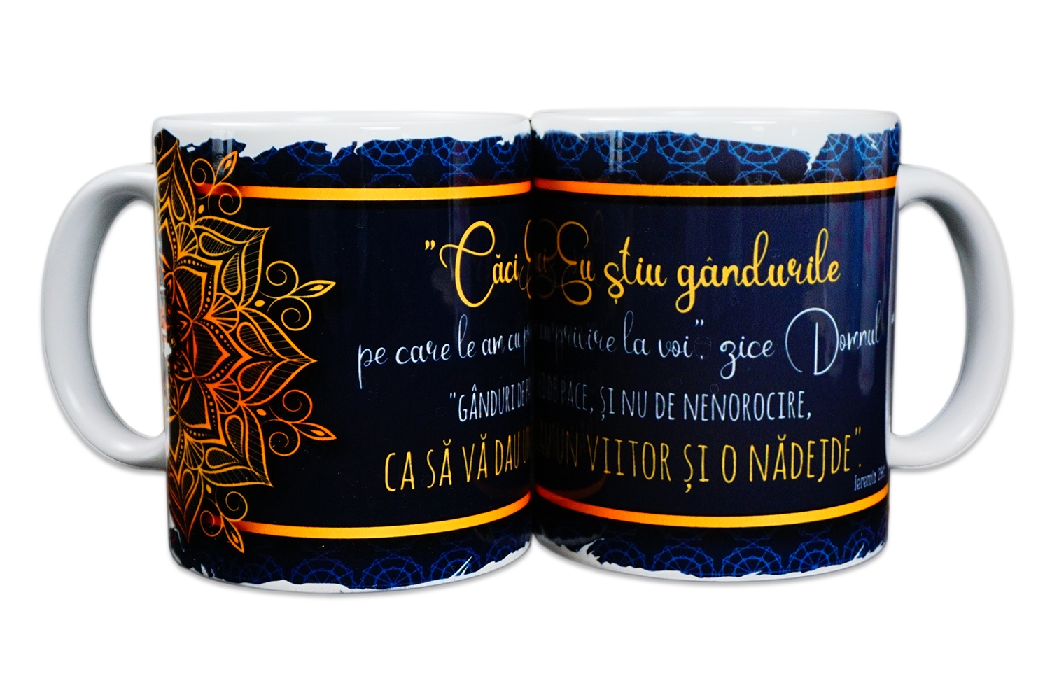 Cană cu mesaj creștin - "Căci Eu ştiu gândurile pe care le am cu privire la voi..." (Ieremia 29:11) Cană cu mesaj creștin - "Căci Eu ştiu gândurile pe care le am cu privire la voi..." (Ieremia 29:11)