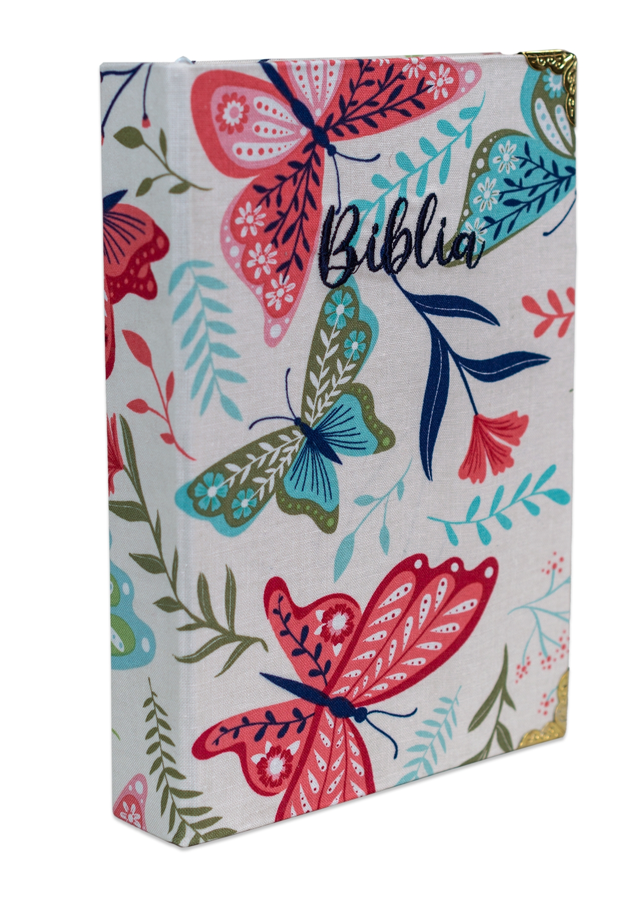 Biblia handmade, model 73, marime medie, coperta tare textila, margini aurii, index, cuv. lui Isus cu rosu [SI 057 HM]